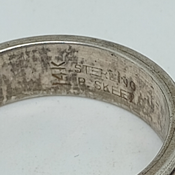 * vintage Navajo signed P. Skeets 14k gold & 925 ring size 10 - Picture 8 of 8